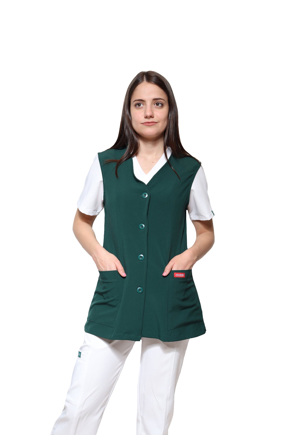 Chaleco Reglamentario para Enfermera Repelente a Fluidos - para Dama - ER-54 - TALLAS 3XG Y 4XG