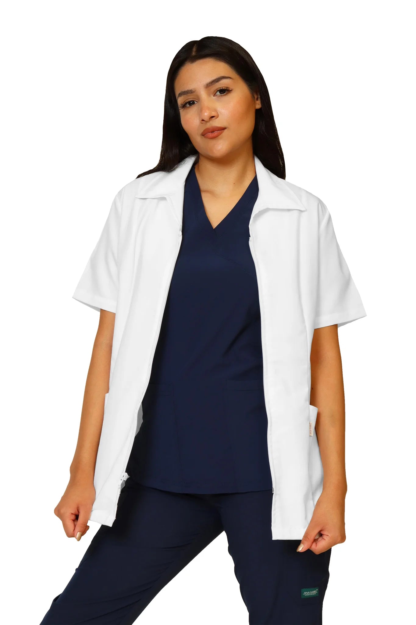 Filipina Top KA-01R CIERRE -Color BLANCO CON TECNOLOGÍA REPELENCIA Dama-KAREN MEDICAL FASHION