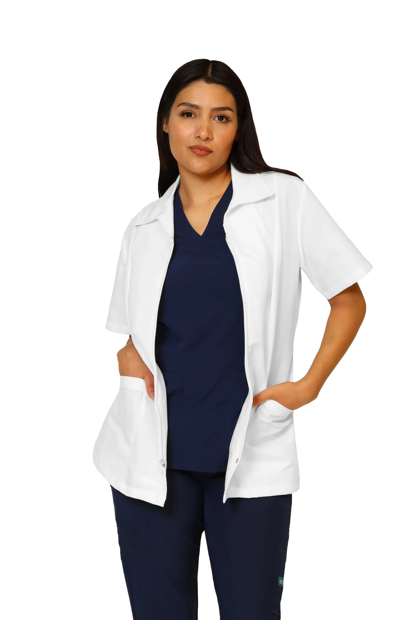 Filipina Top KA-01R CIERRE -Color BLANCO CON TECNOLOGÍA REPELENCIA Dama-KAREN MEDICAL FASHION