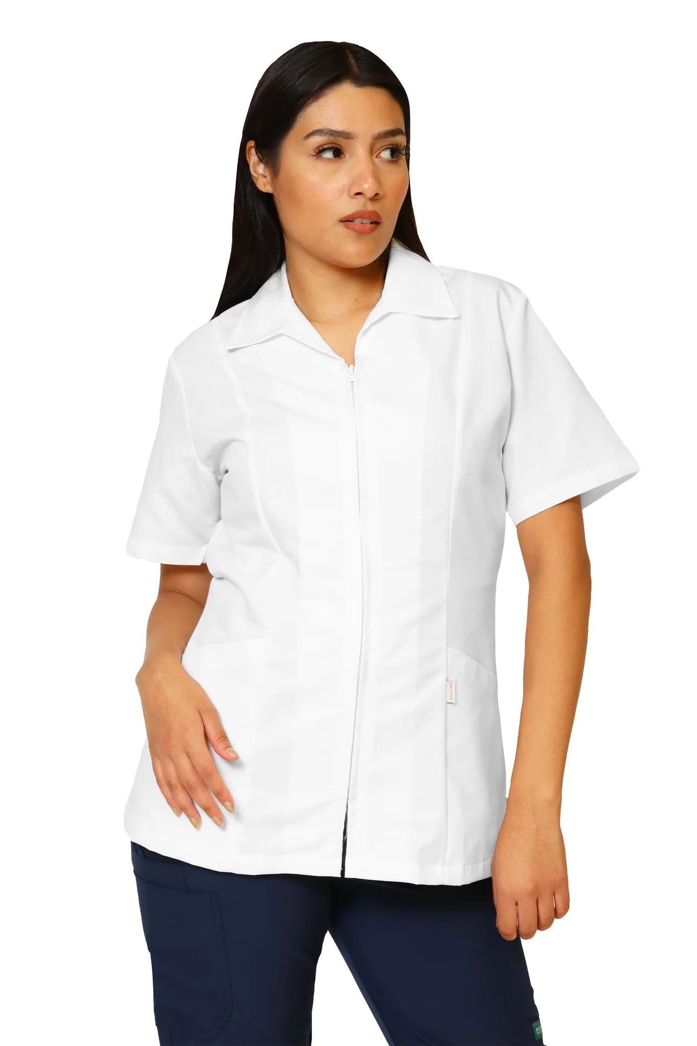 Filipina Top KA-01R CIERRE -Color BLANCO CON TECNOLOGÍA REPELENCIA Dama-KAREN MEDICAL FASHION
