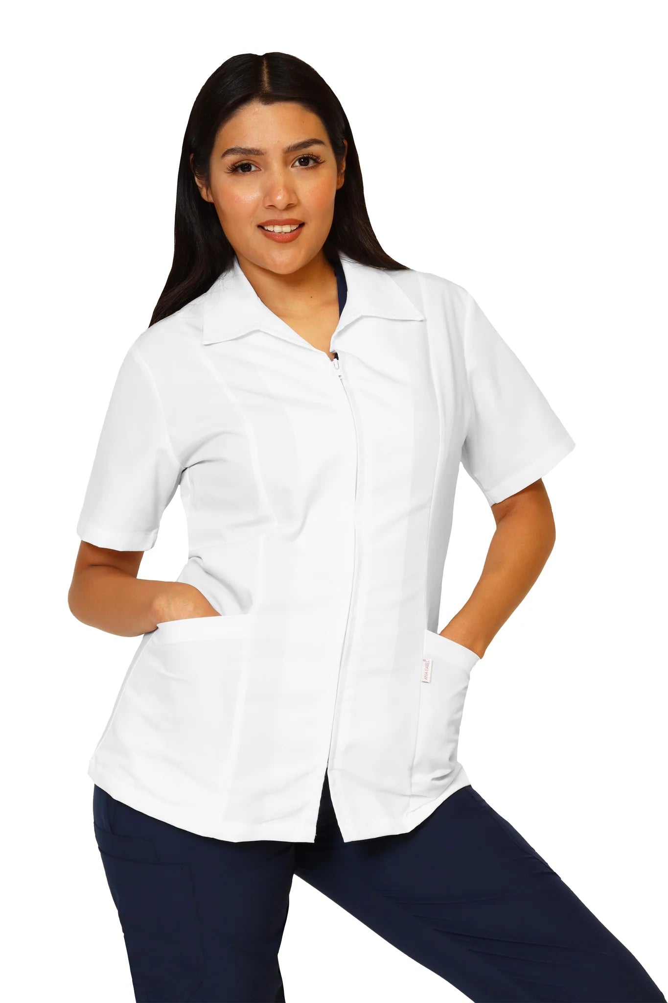 Filipina Top KA-01R CIERRE -Color BLANCO CON TECNOLOGÍA REPELENCIA Dama-KAREN MEDICAL FASHION