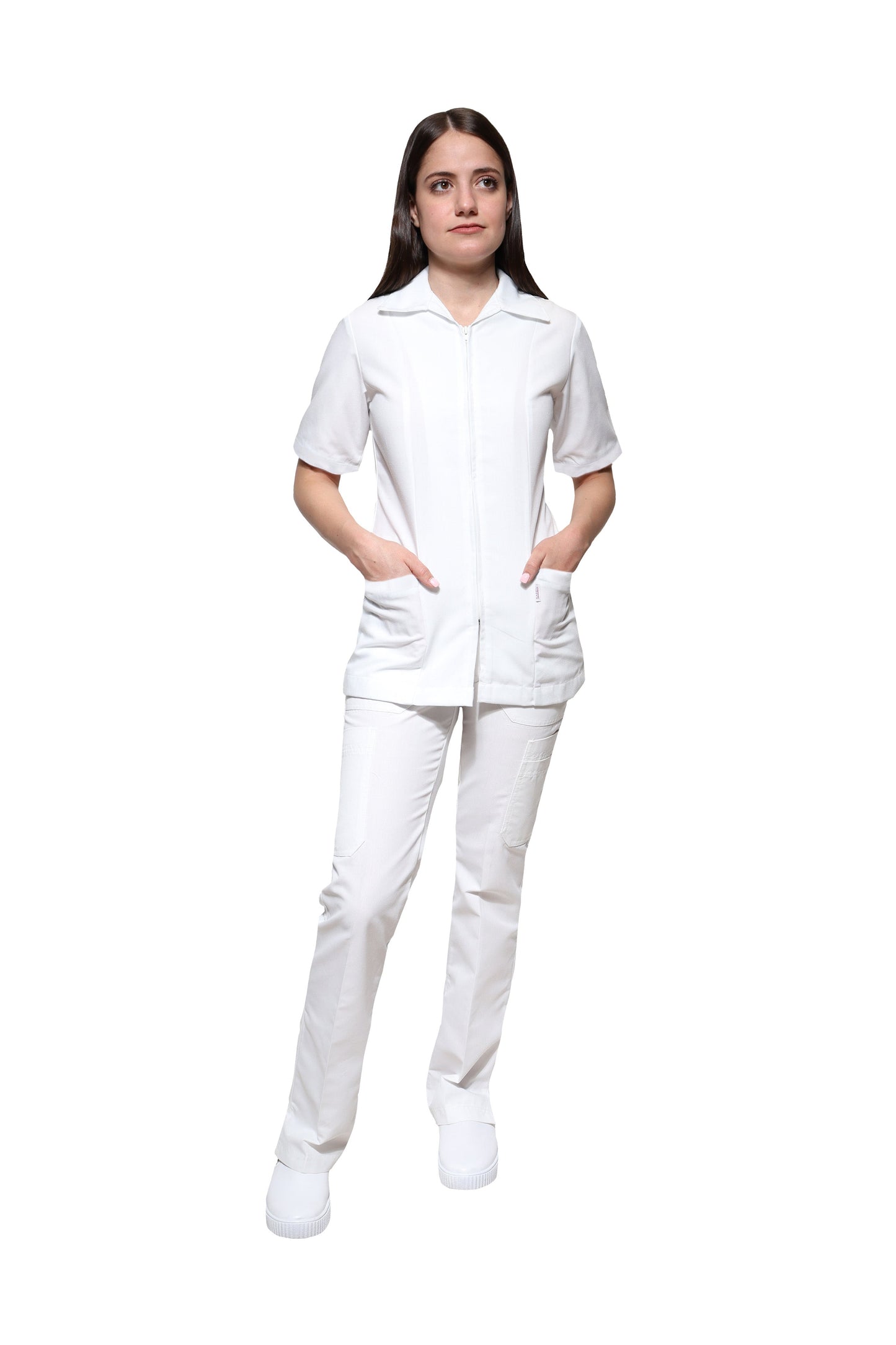Filipina Top KA-01 CIERRE -Color BLANCO Dama-KAREN MEDICAL FASHION
