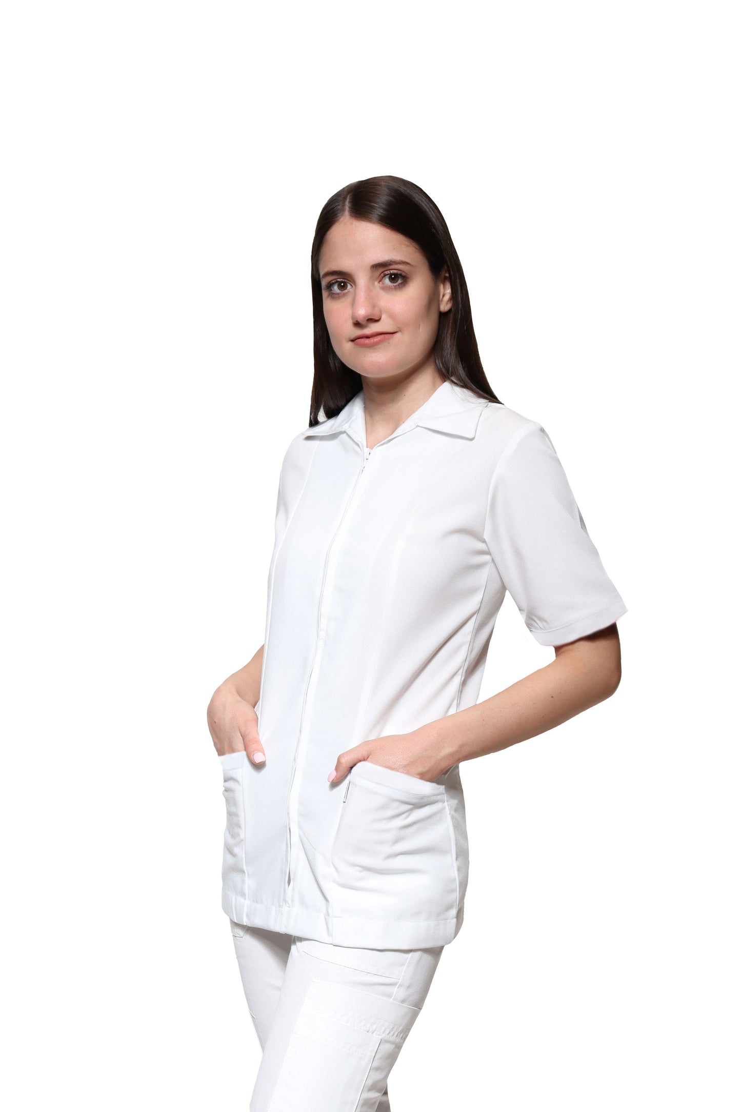 Filipina Top KA-01 CIERRE -Color BLANCO Dama-KAREN MEDICAL FASHION