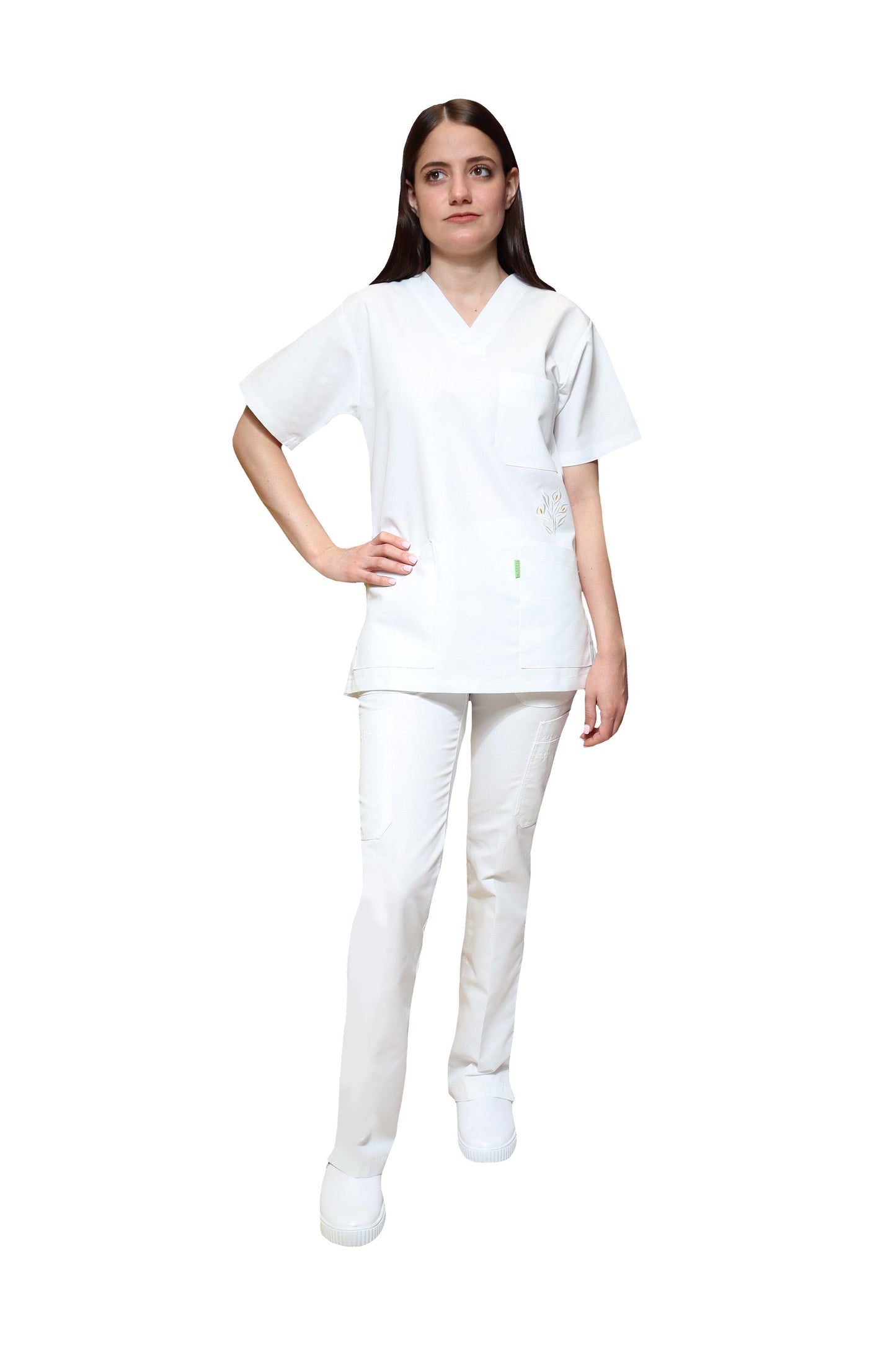 Filipina Top KA-45 FILIPINA BORDADA -Color BLANCO/ALCATRAZ Dama-KAREN MEDICAL FASHION