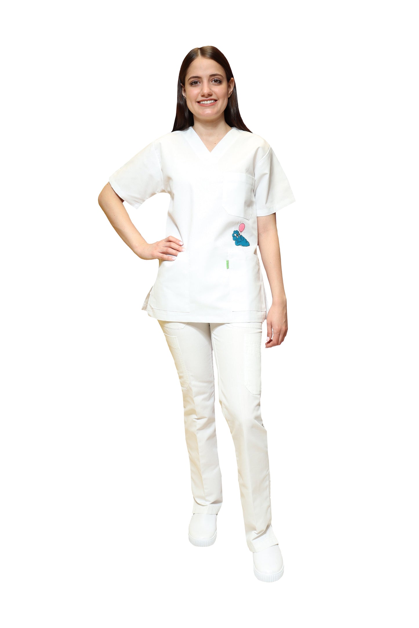 Filipina Top KA-45 FILIPINA BORDADA -Color BLANCO/DINO Dama-KAREN MEDICAL FASHION