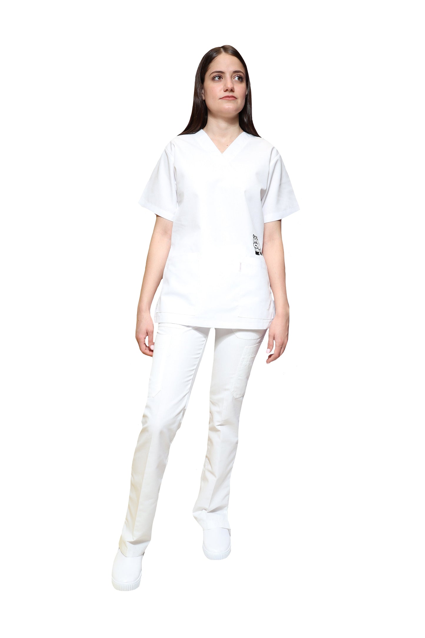 Filipina Top KA-45 FILIPINA BORDADA -Color BLANCO/VACA Dama-KAREN MEDICAL FASHION