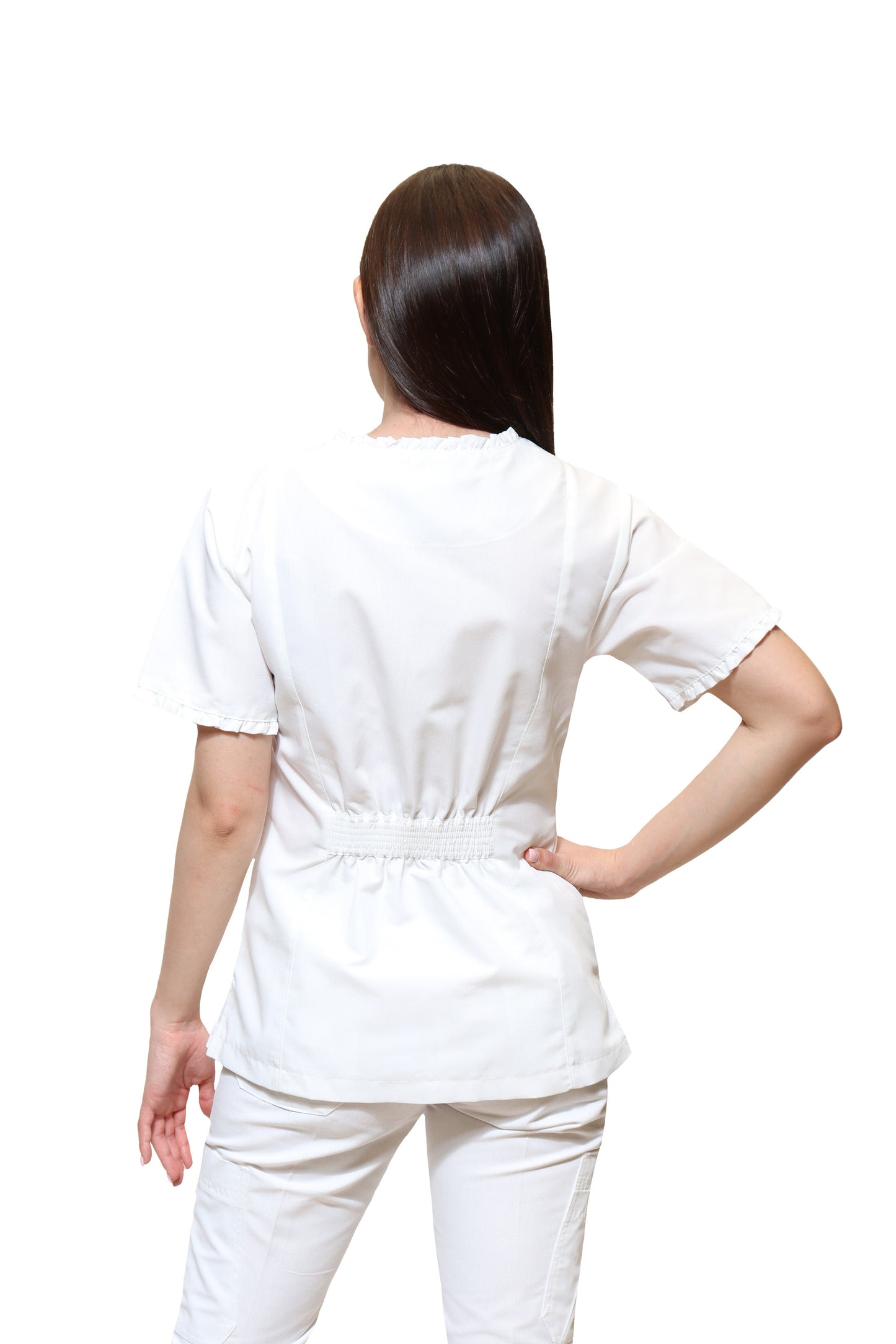 Filipina Top KA-63 RUFLE -Color BLANCO Dama-KAREN MEDICAL FASHION