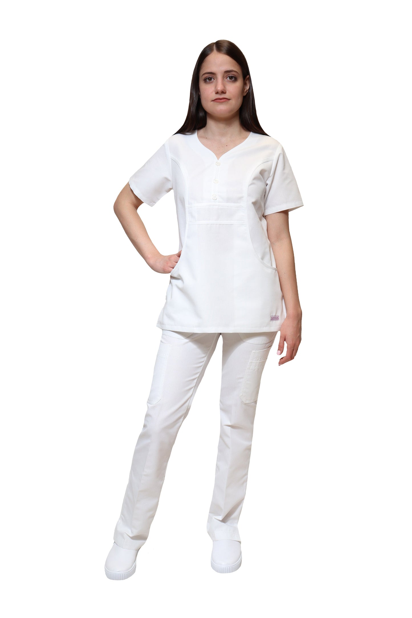 Filipina Top KA-64 SANDY -Color BLANCO Dama-KAREN MEDICAL FASHION