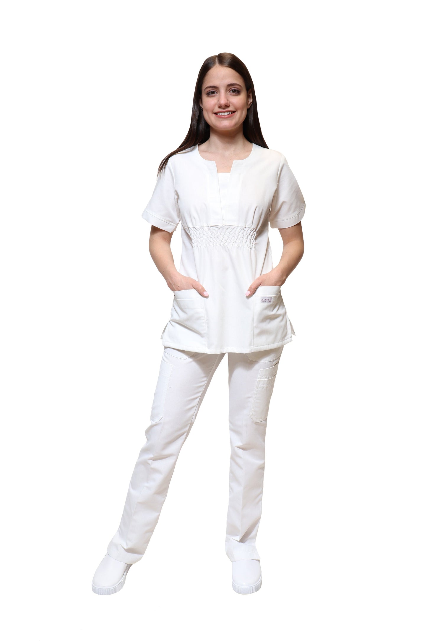 Filipina Top KA-66 MARILU -Color BLANCO Dama-KAREN MEDICAL FASHION