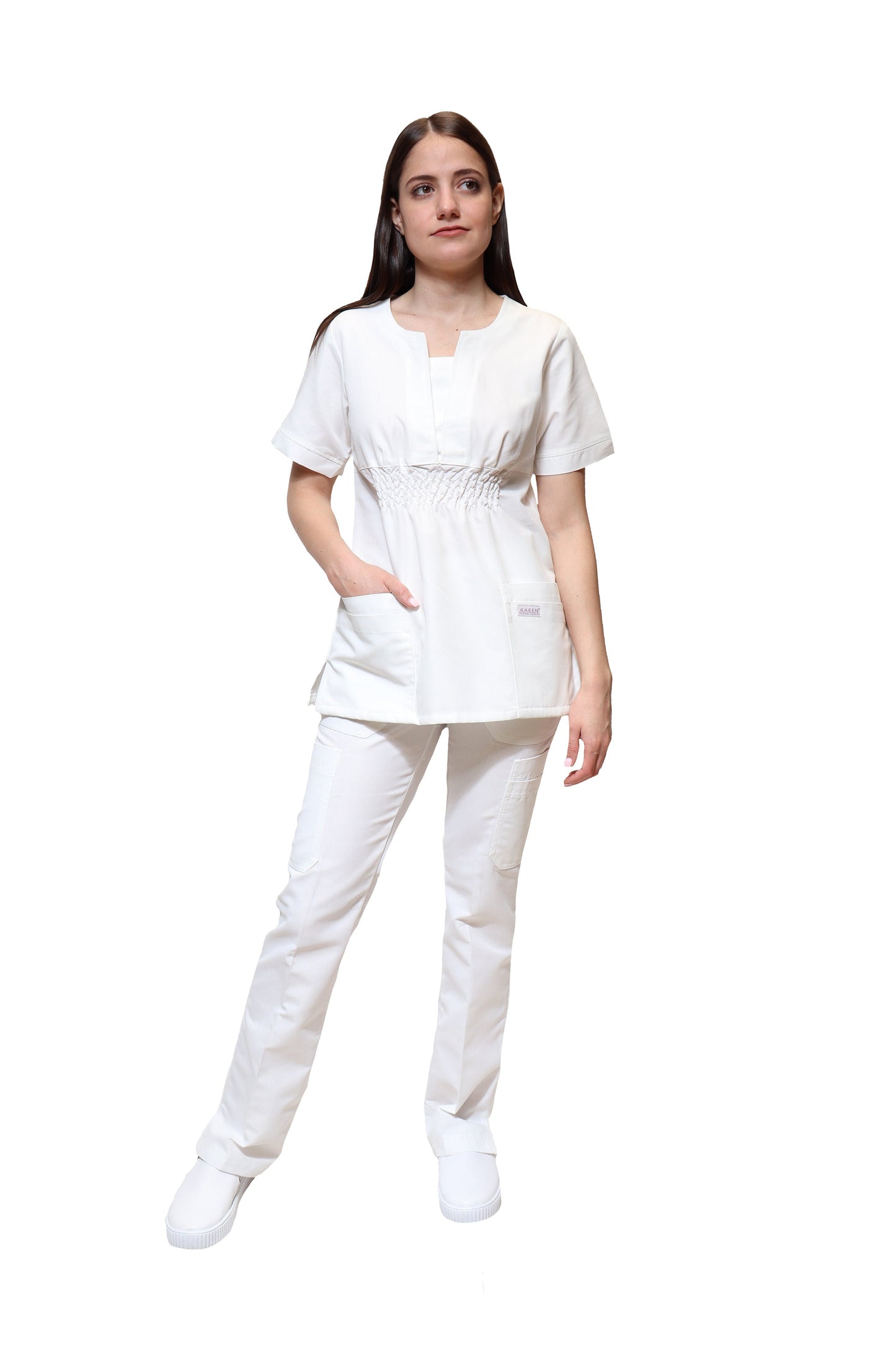 Filipina Top KA-66 MARILU -Color BLANCO Dama-KAREN MEDICAL FASHION