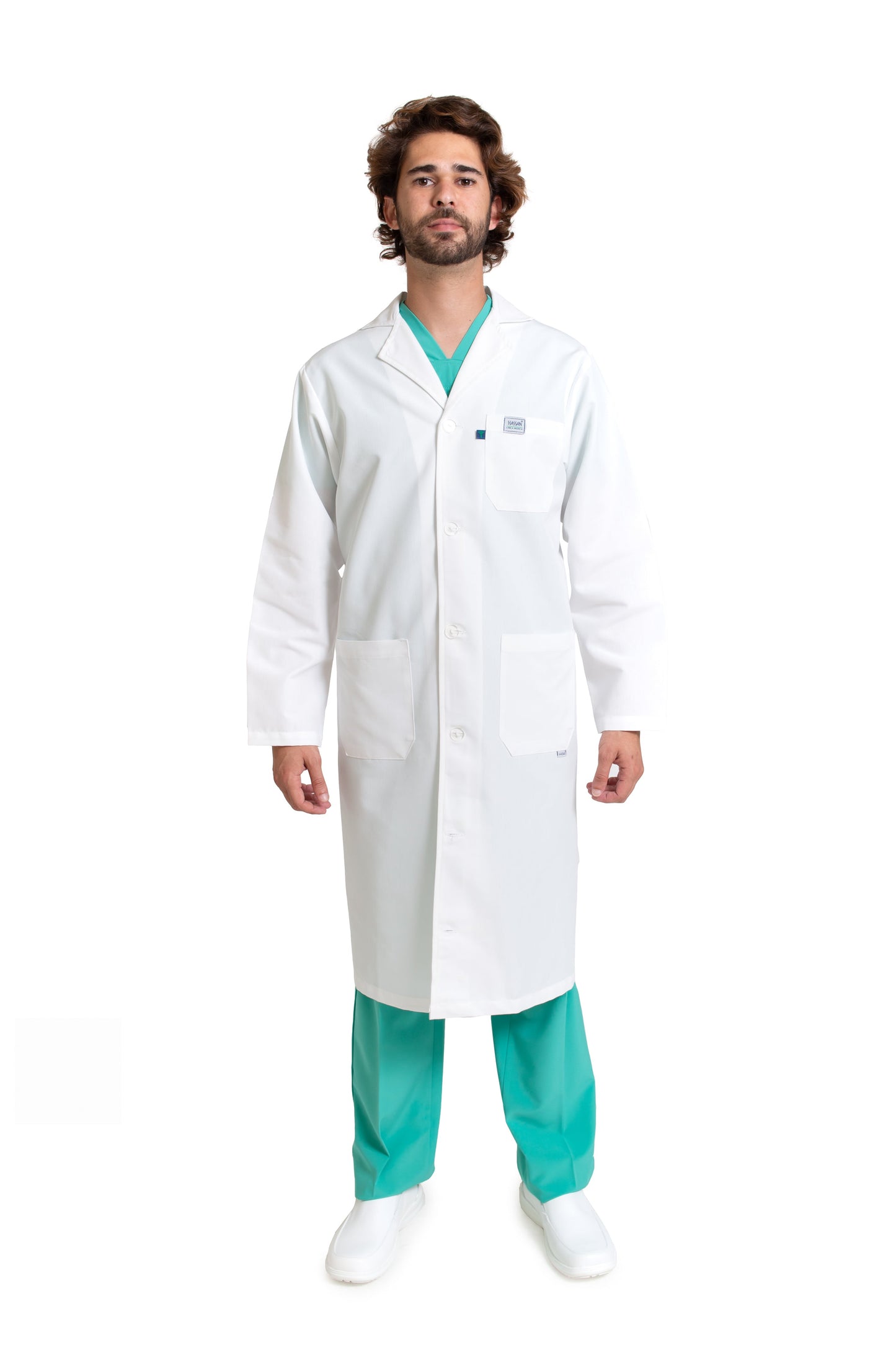Bata Médica para Caballero LARGA-HA-10R XL CON TECNOLOGÍA REPELENCIA -Profesional-HASSAN Uniformes
