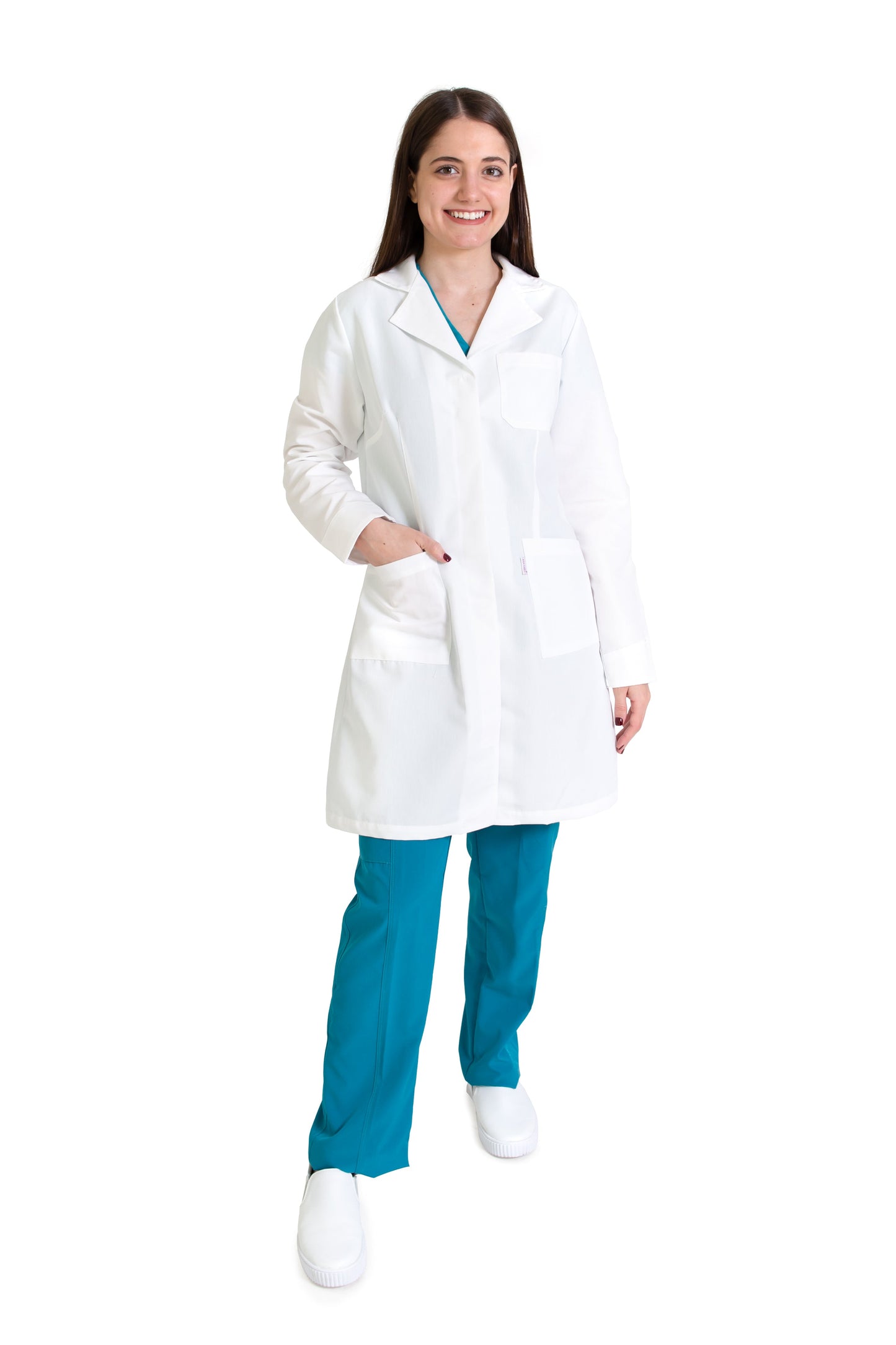 Bata Médica de Dama REPELENTE A FLUIDOS KA-39R-Bata BOTÓN OCULTO-Karen Medical Fashion