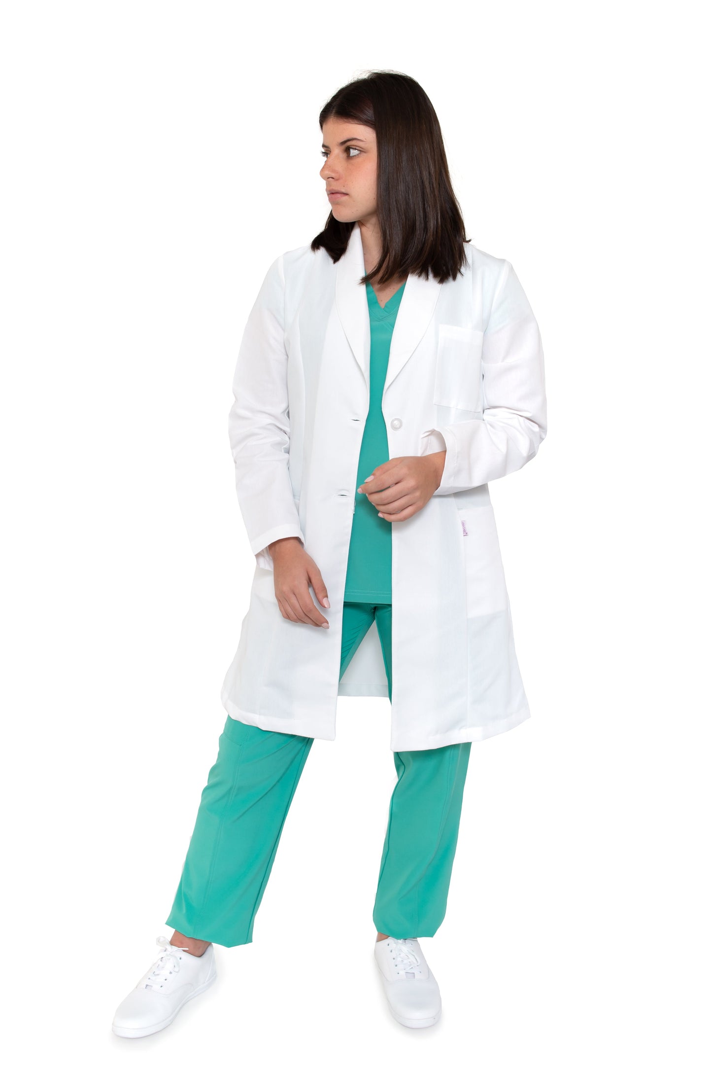 Bata Médica de Laboratorio para Dama KA-34R-ROMBO LARGA CON TECNOLOGÍA REPELENCIA -Karen Medical Fashion