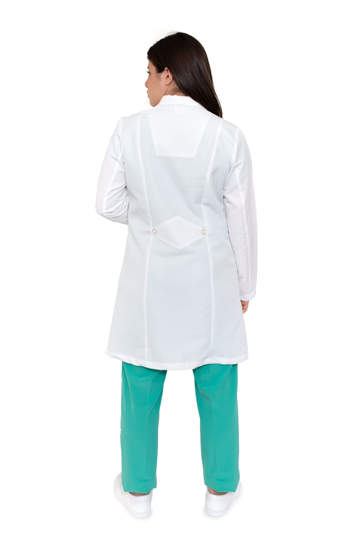 Bata Médica de Laboratorio para Dama KA-34R-ROMBO LARGA CON TECNOLOGÍA REPELENCIA -Karen Medical Fashion