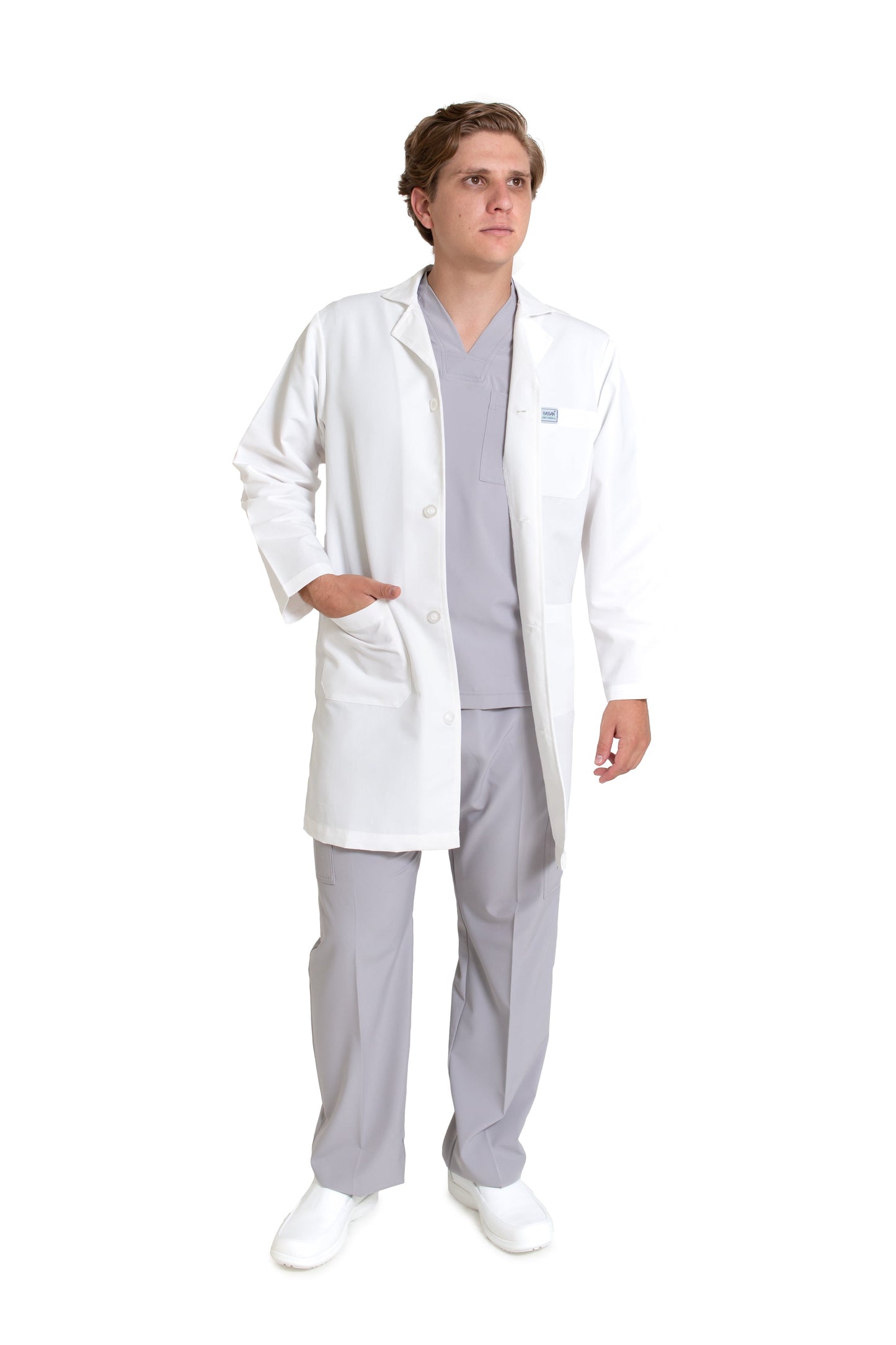 Bata Médica de Laboratorio para Caballero HA-10R CON TECNOLOGÍA REPELENCIA -Profesional-HASSAN Uniformes