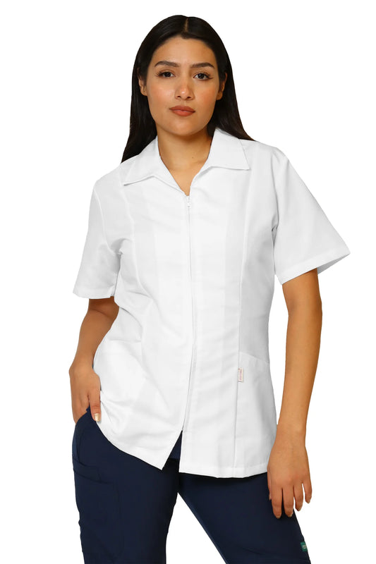 Filipina Top KA-01R CIERRE -Color BLANCO CON TECNOLOGÍA REPELENCIA  Dama-KAREN MEDICAL FASHION