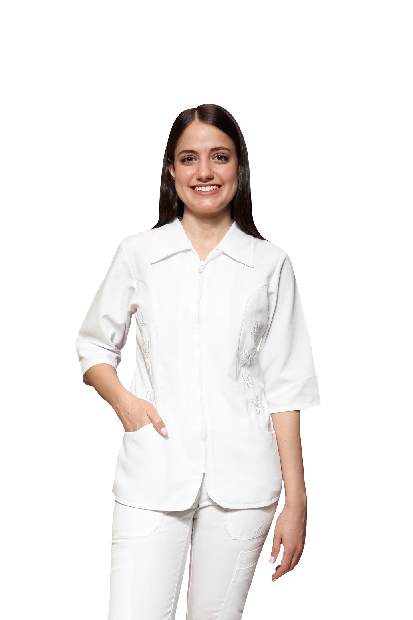 Filipina Top  AI-123- MARIPOSAS DAMA - Color BLANCO