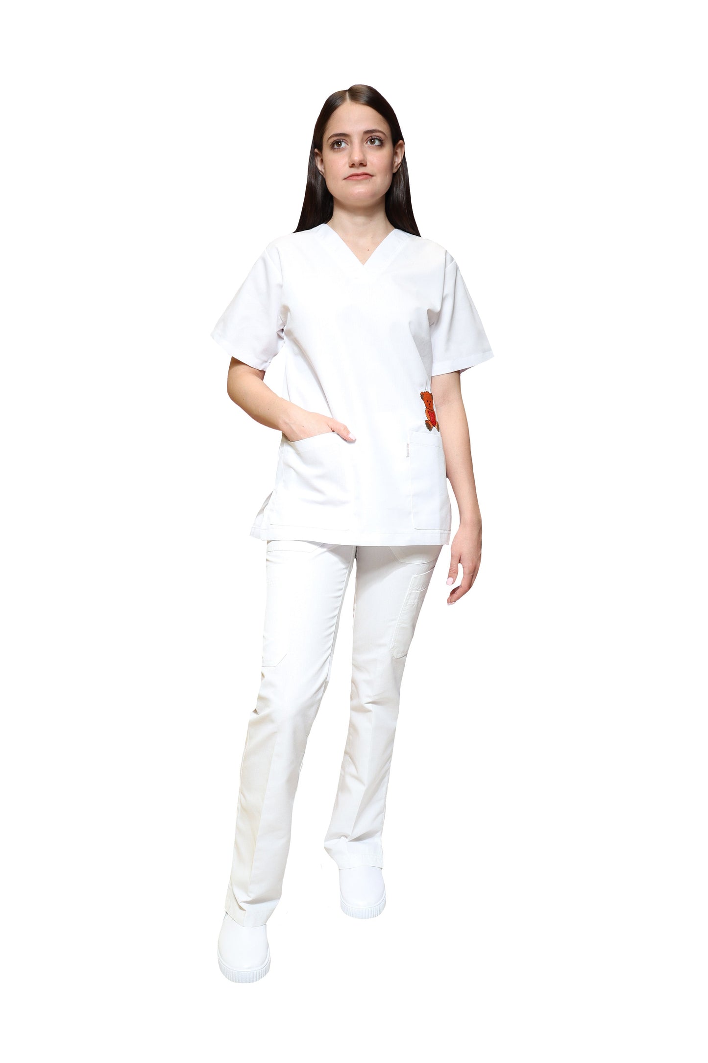 Filipina Top KA-45 FILIPINA BORDADA -Color BLANCO/OSO Dama-KAREN MEDICAL FASHION