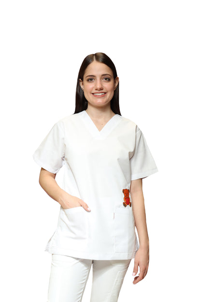 Filipina Top KA-45 FILIPINA BORDADA -Color BLANCO/OSO Dama-KAREN MEDICAL FASHION