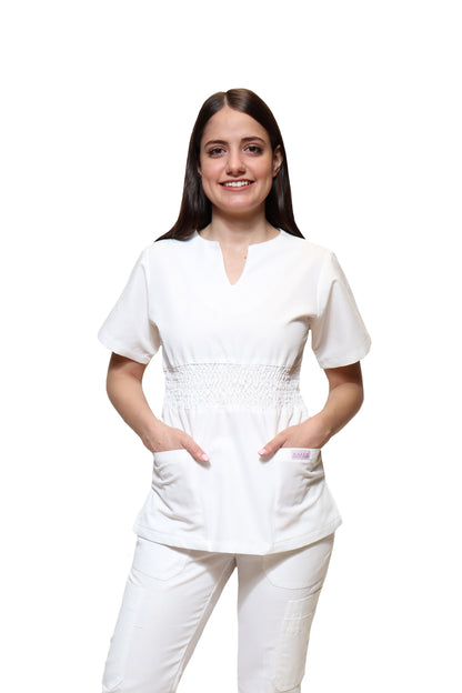 Filipina Top KA-55 ACORDEON -Color BLANCO Dama-KAREN MEDICAL FASHION