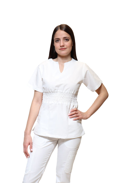 Filipina Top KA-55 ACORDEON -Color BLANCO Dama-KAREN MEDICAL FASHION