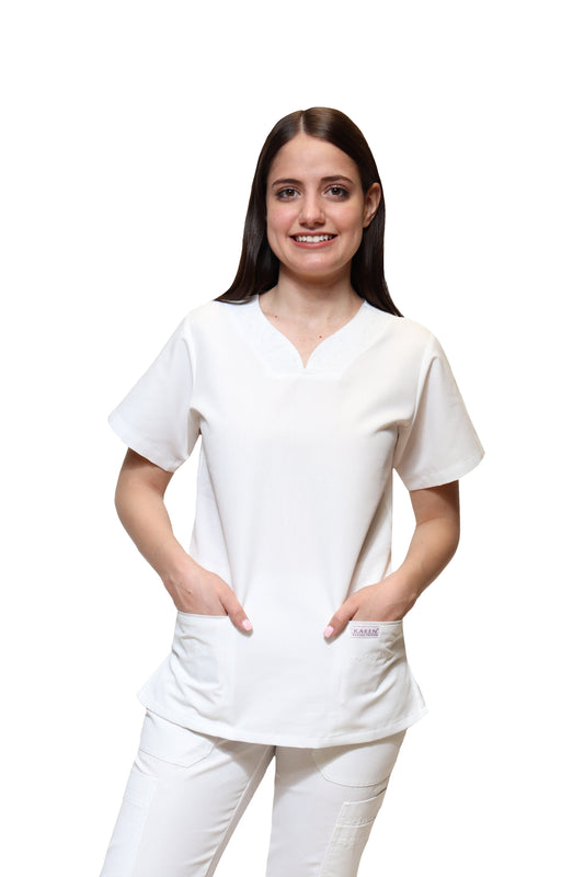 Filipina Top KA-57 BIES -Color BLANCO Dama-KAREN MEDICAL FASHION