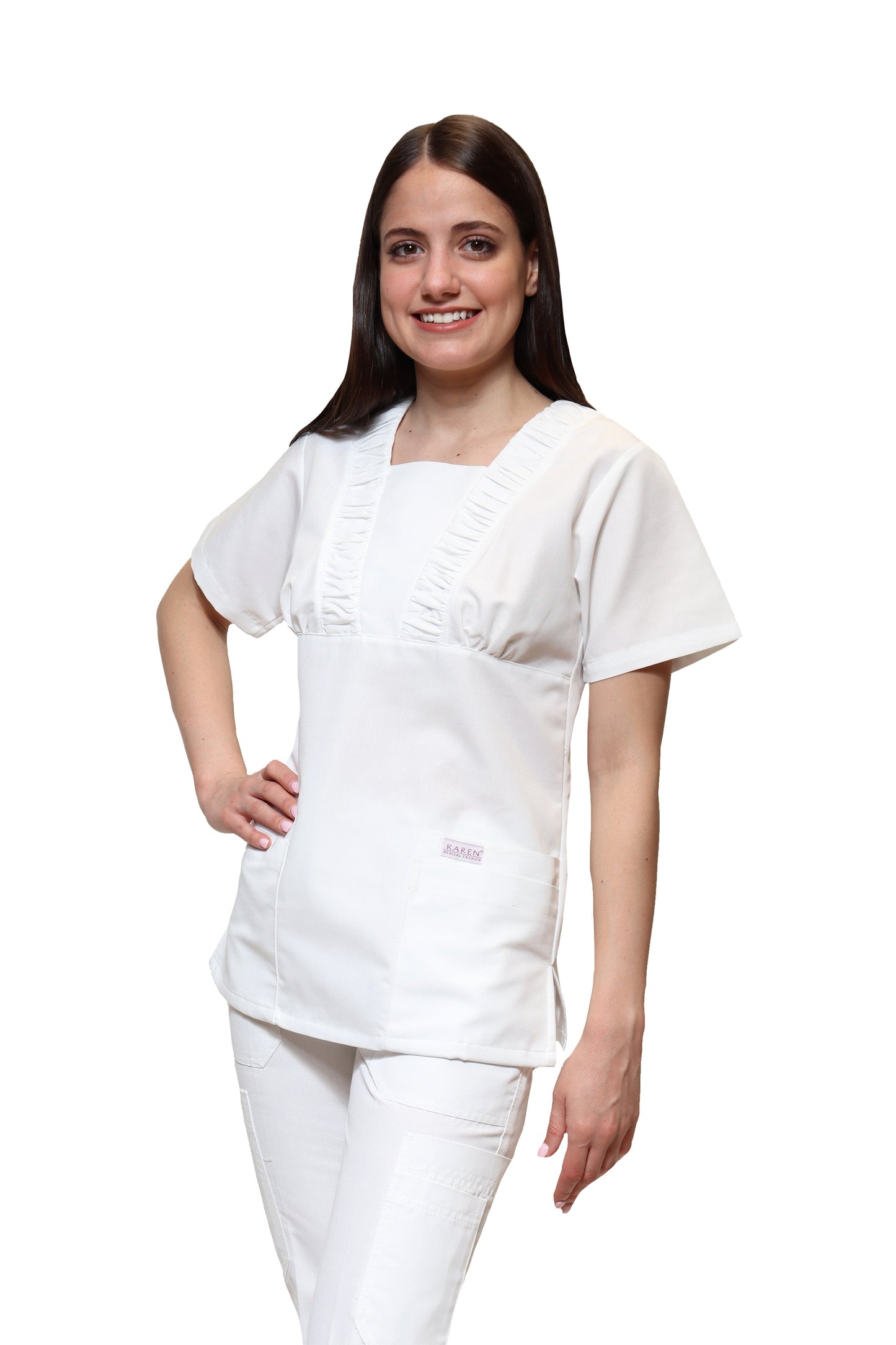 Filipina Top KA-58 ACORDEON ll -Color BLANCO Dama-KAREN MEDICAL FASHION