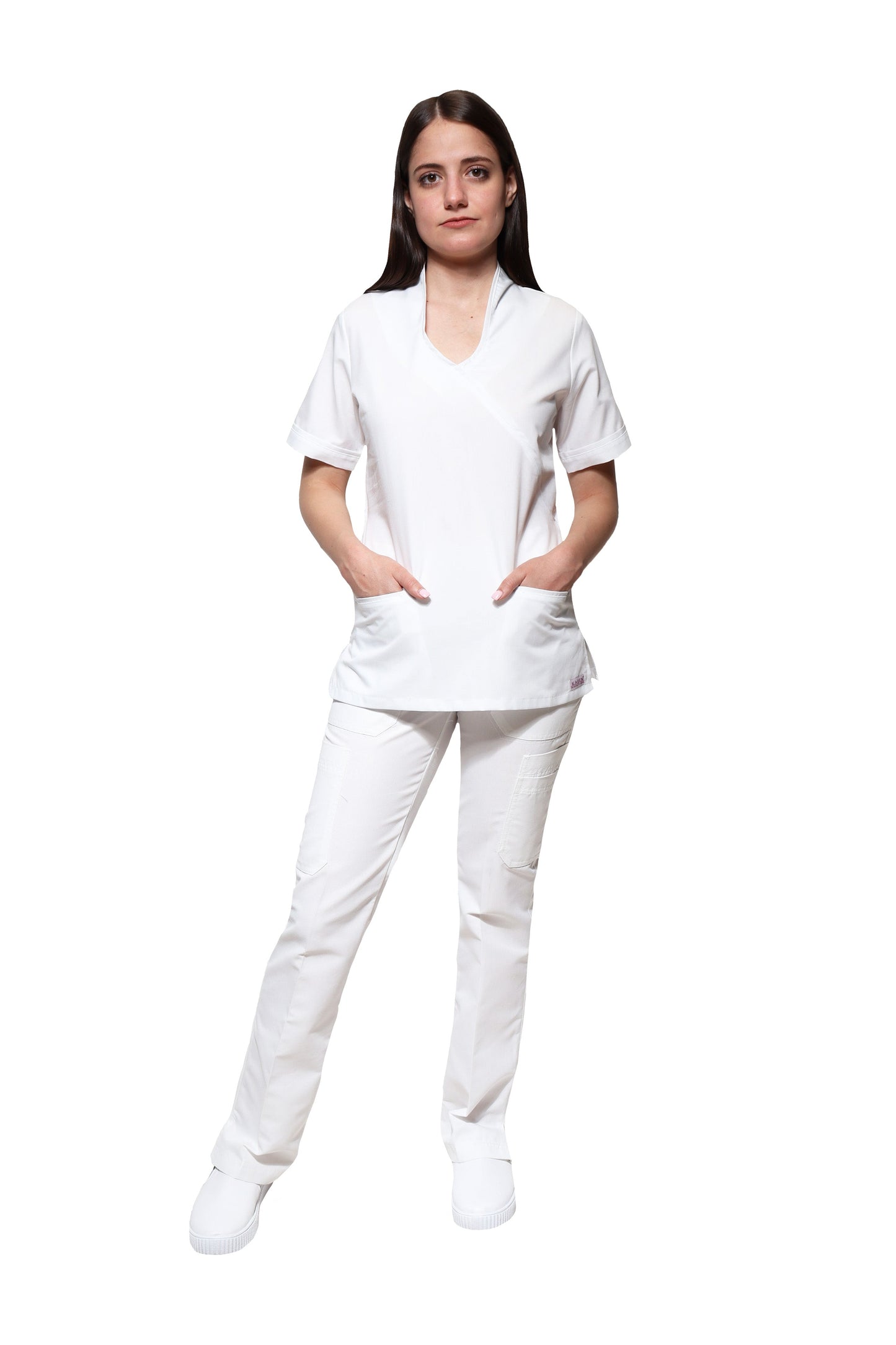 Filipina Top KA-65 CONJ. 2X BIES -Color BLANCO Dama-KAREN MEDICAL FASHION