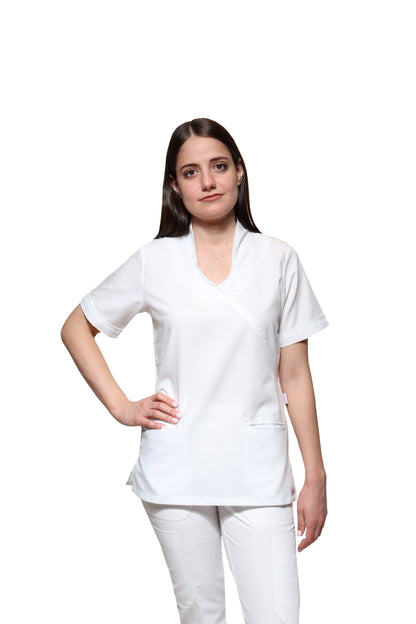 Filipina Top KA-65 CONJ. 2X BIES -Color BLANCO Dama-KAREN MEDICAL FASHION