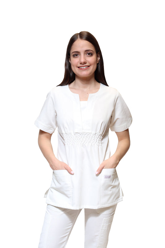 Filipina Top KA-66 MARILU -Color BLANCO Dama-KAREN MEDICAL FASHION