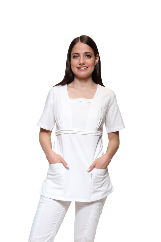 Filipina Top KA-67 KARLA -Color BLANCO Dama-KAREN MEDICAL FASHION