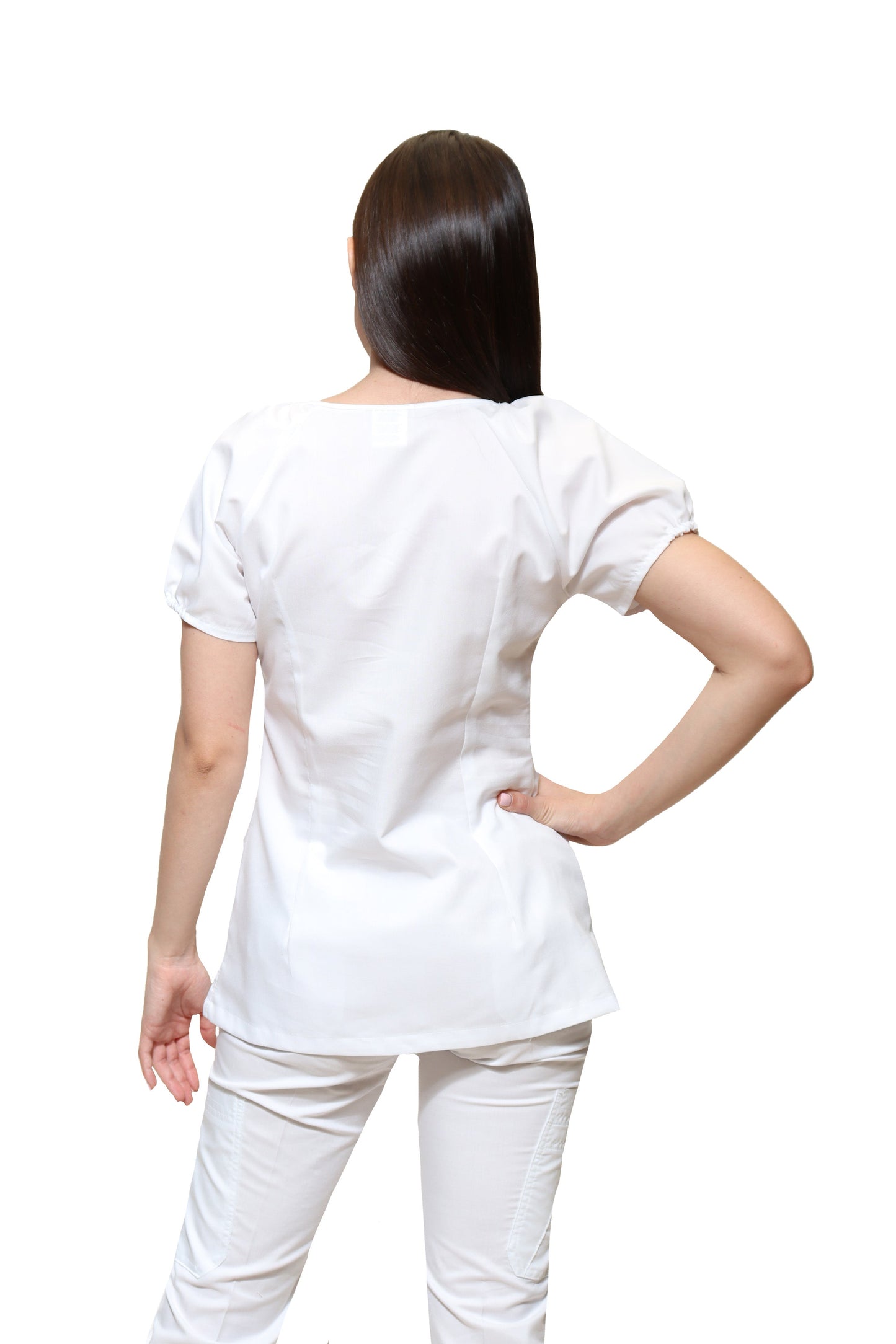 Filipina Top KA-68 CARACOLES -Color BLANCO Dama-KAREN MEDICAL FASHION