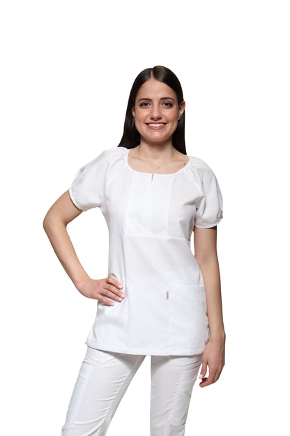 Filipina Top KA-68 CARACOLES -Color BLANCO Dama-KAREN MEDICAL FASHION