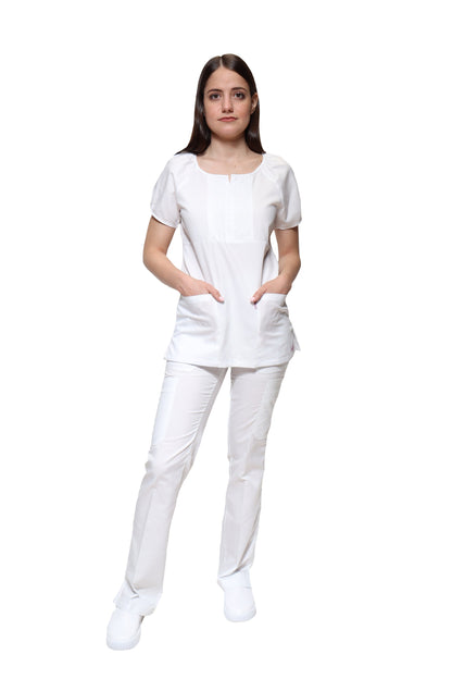 Filipina Top KA-68 CARACOLES -Color BLANCO Dama-KAREN MEDICAL FASHION