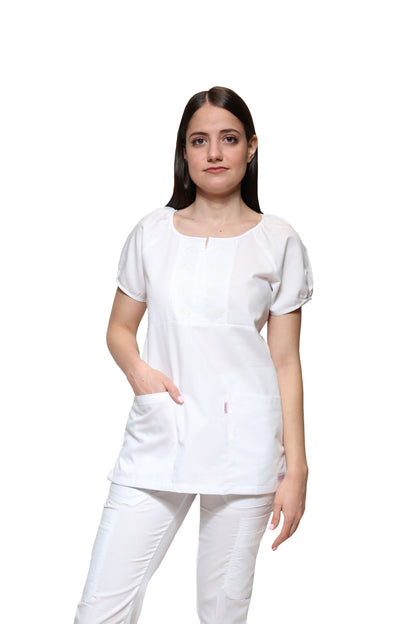 Filipina Top KA-68 CARACOLES -Color BLANCO Dama-KAREN MEDICAL FASHION