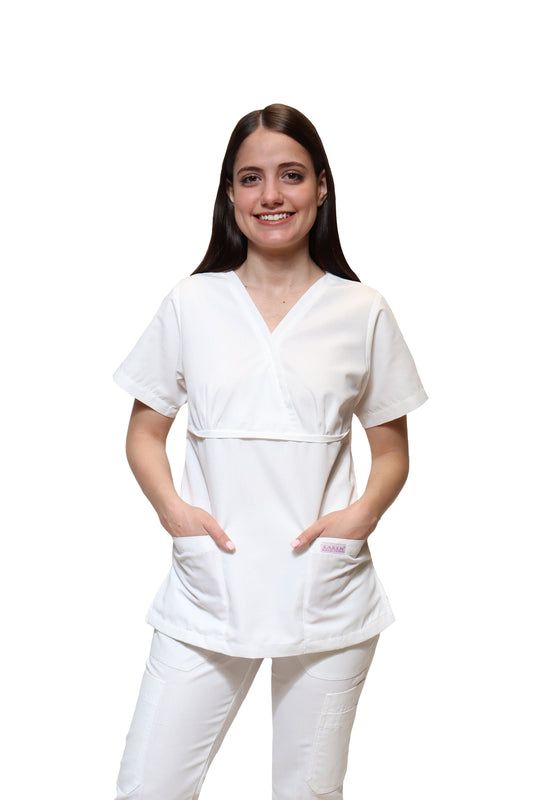 Filipina Top KA-70 BIES LISO -Color BLANCO Dama-KAREN MEDICAL FASHION