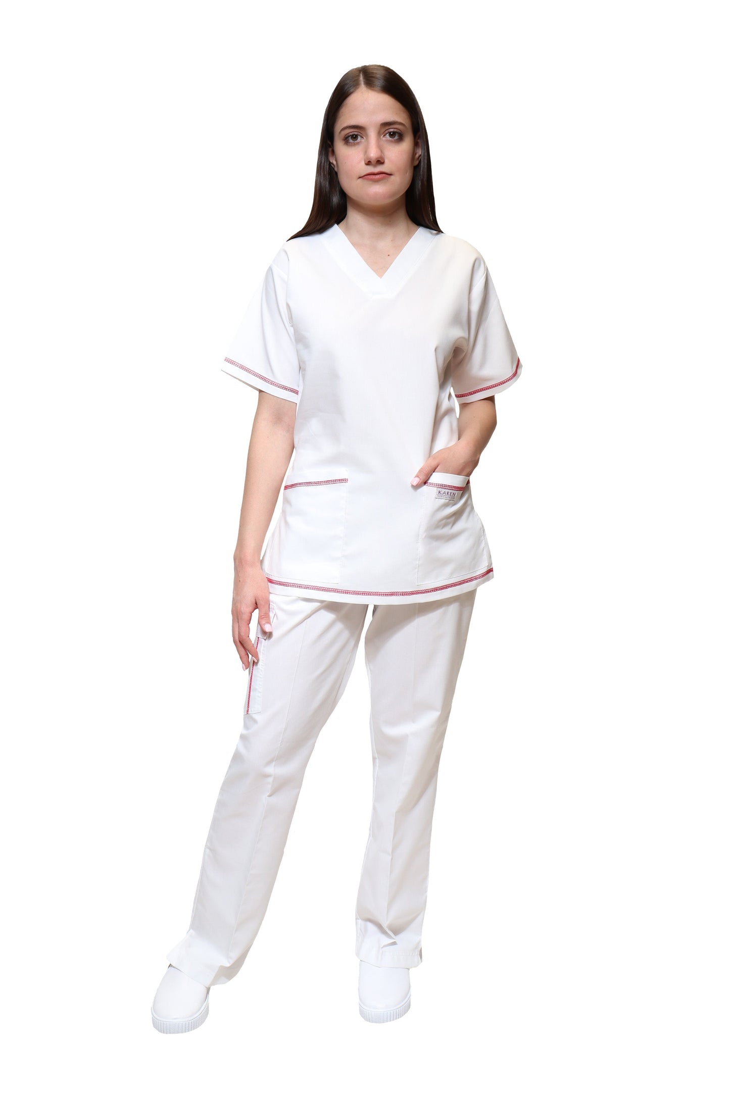 Filipina Top KA-77 COLLARETTE -Color BLANCO/FIUSHA Dama-KAREN MEDICAL FASHION