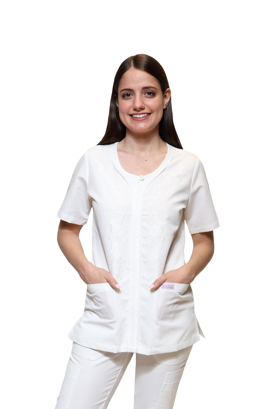 Filipina Top KA-80 RAMILLETE -Color BLANCO Dama-KAREN MEDICAL FASHION