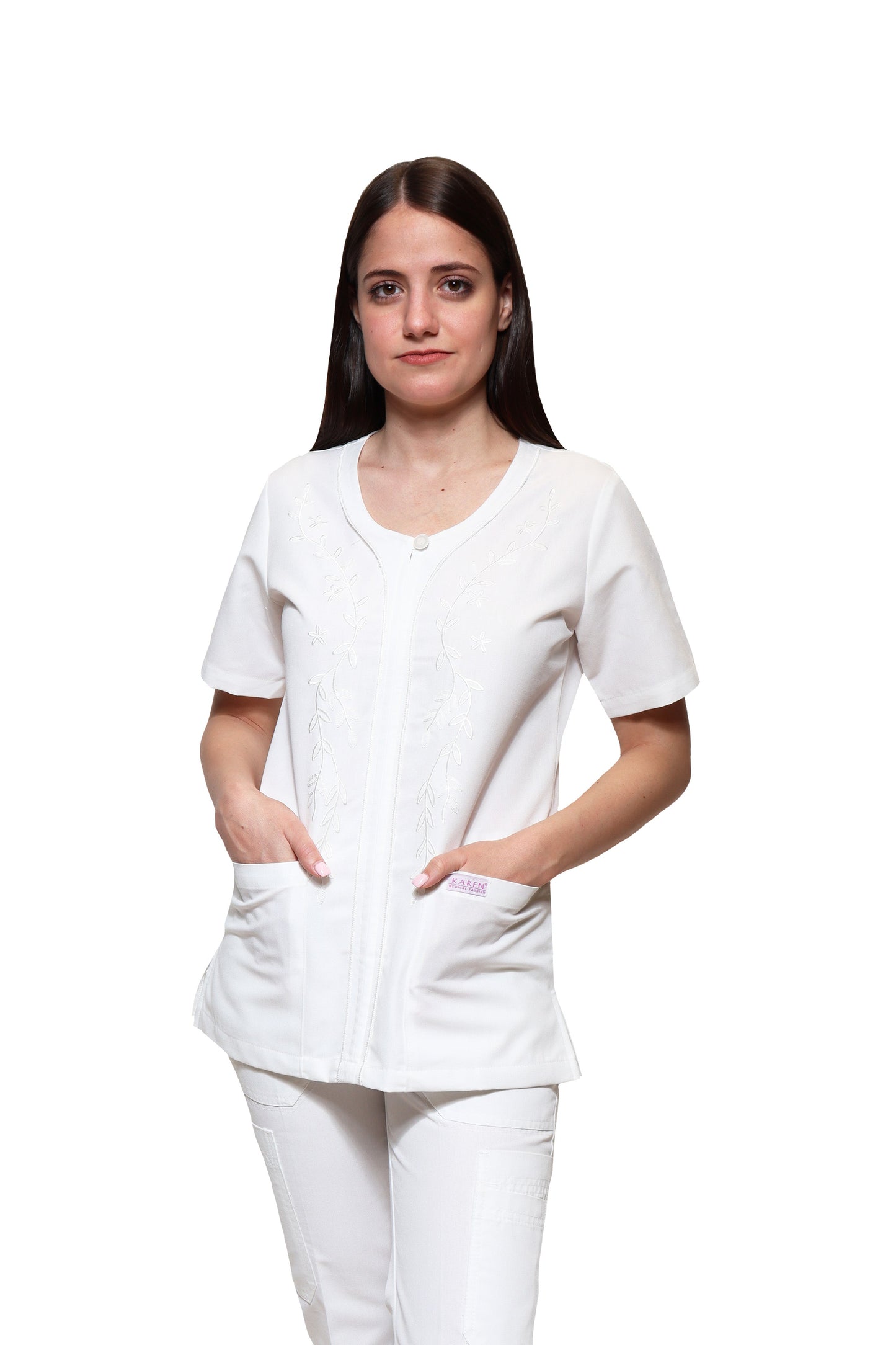 Filipina Top KA-80 RAMILLETE -Color BLANCO Dama-KAREN MEDICAL FASHION