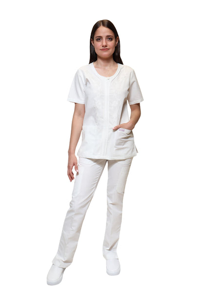 Filipina Top KA-80 RAMILLETE -Color BLANCO Dama-KAREN MEDICAL FASHION